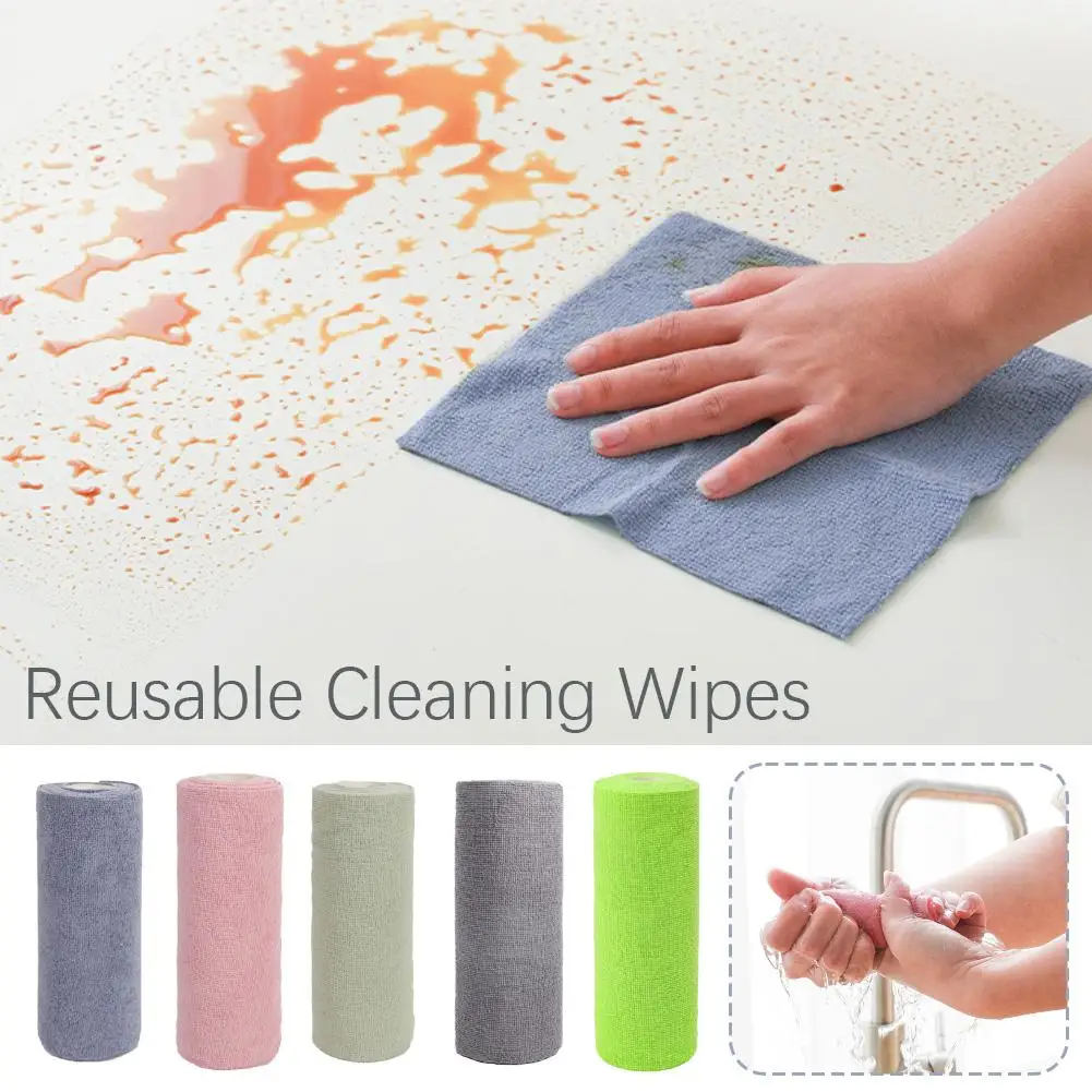 1 Roll Of 20 Sheets Reusable Cleaning Wipe Household Microfiber Towel Towel Replacement Rags Rolls Dish Cloth Paper Kitchen P0u7
