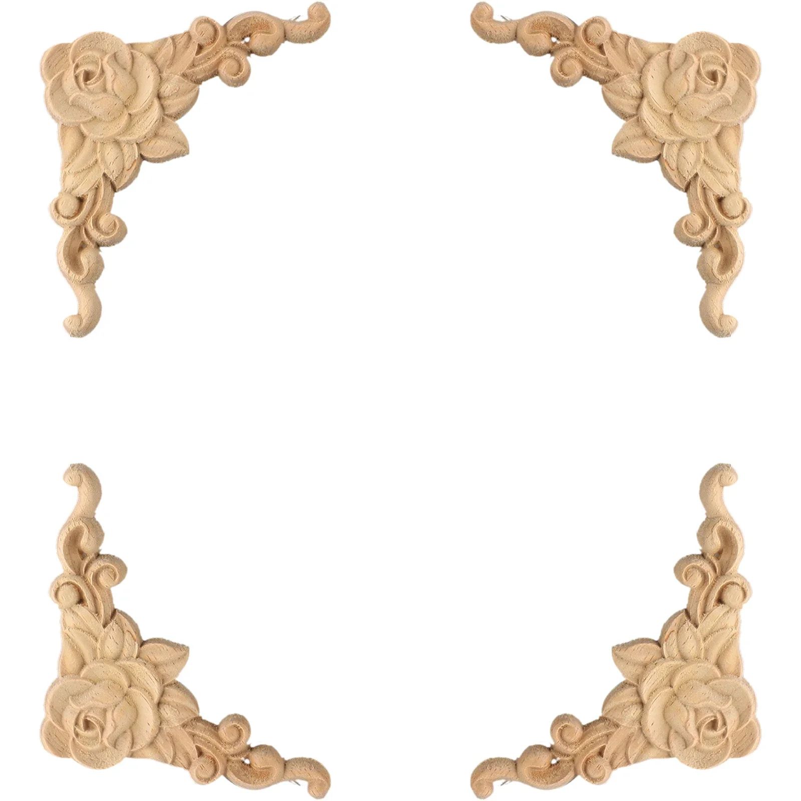 Unique Natural Floral Wood Carved Wooden Figurines Crafts Corner Appliques Frame Wall Door Furniture Woodcarving Decorative