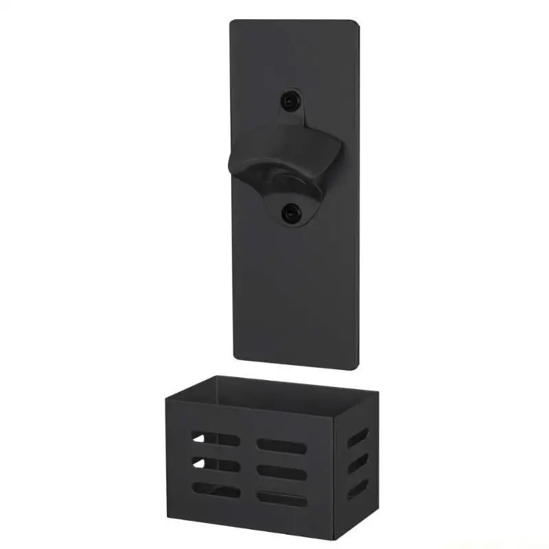 QX2E Home, Bar, and Kitchen Black Bottle Opener with Steel Cap Catcher Bin Holds Upto 70 Caps Gift for Men, Husband, or Dad
