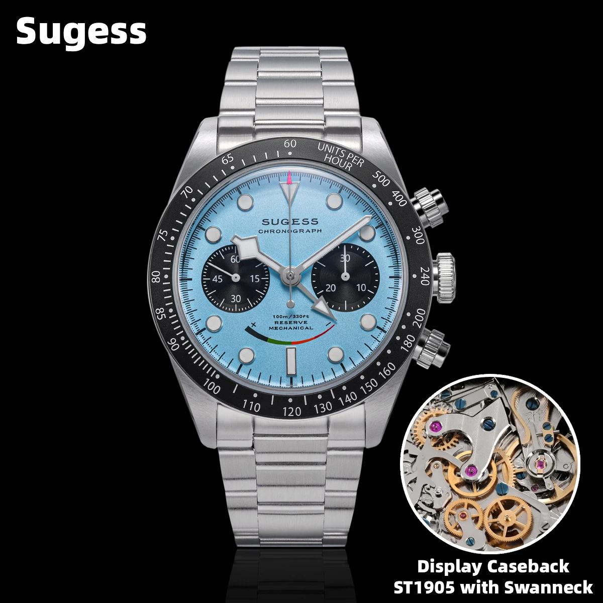 

Sugess Chronograph Men Watch ST1907 Swanneck Pilot Mechanical Wristwatches Domed Sapphire Crystal Power-Reserved Dopamine S475