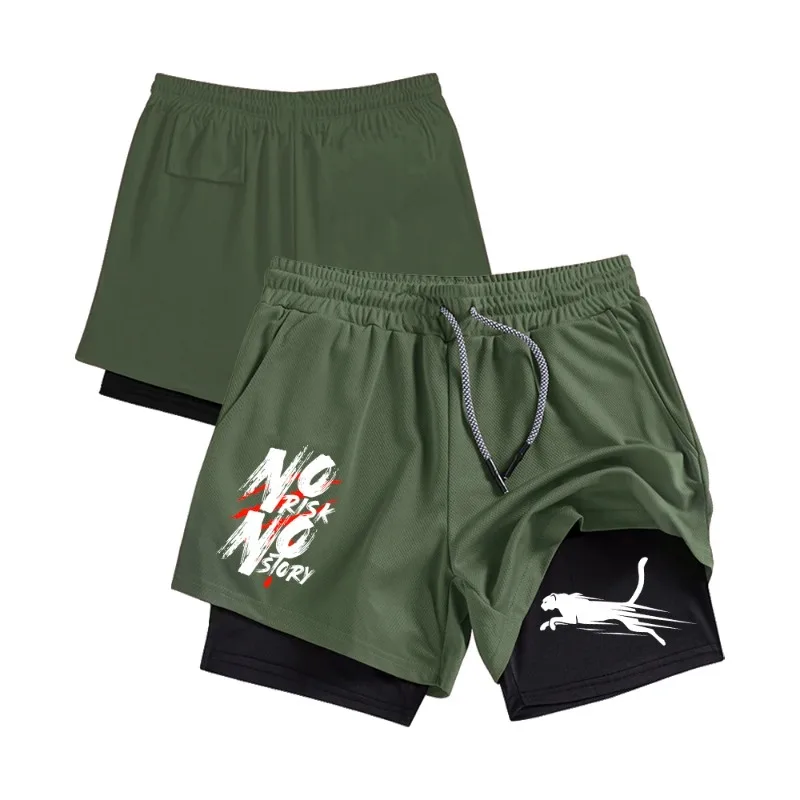 Summer Men Beach Sport Shorts Double-deck with Jogging Beach Towel Loop Moisture Absorbing Athletic Comfortable Elastic Short