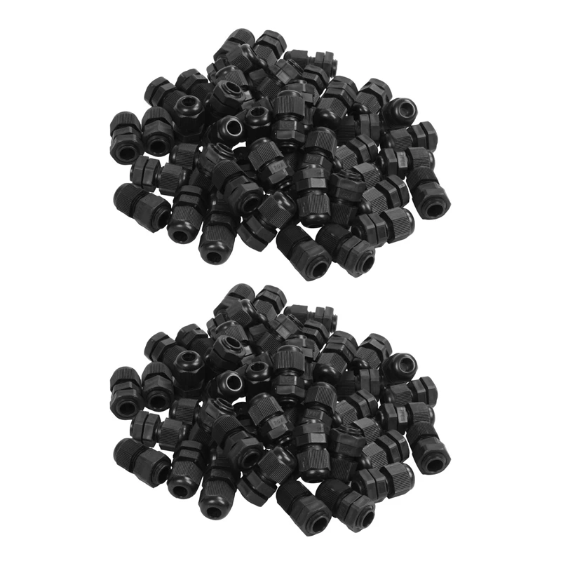 PG7 Black Nylon Waterproof Strain Relief,Cord Grip,Cable Gland 3.5-6 Mm 100Pcs