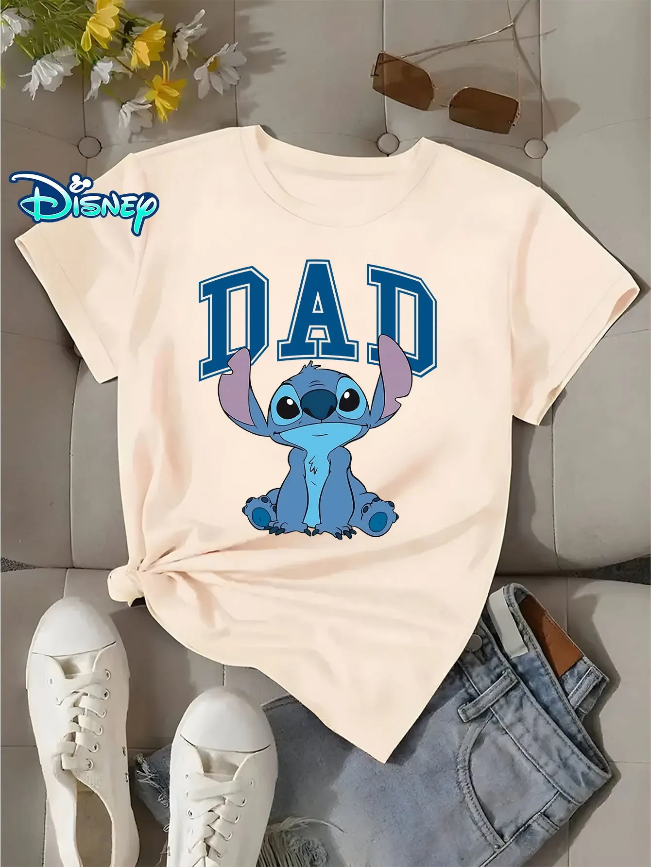 

Disney Stitch Dad T Shirt Men Cartoon Summer Cotton Oversized Tee Casual Top Father's Day Birthday Gift Couple Unisex Breathable