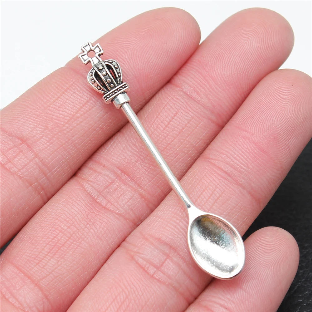 WYSIWYG 10pcs 57x9mm Charms Kitchen Spoon Crown Antique Silver Color Pendants Making DIY Handmade Jewelry