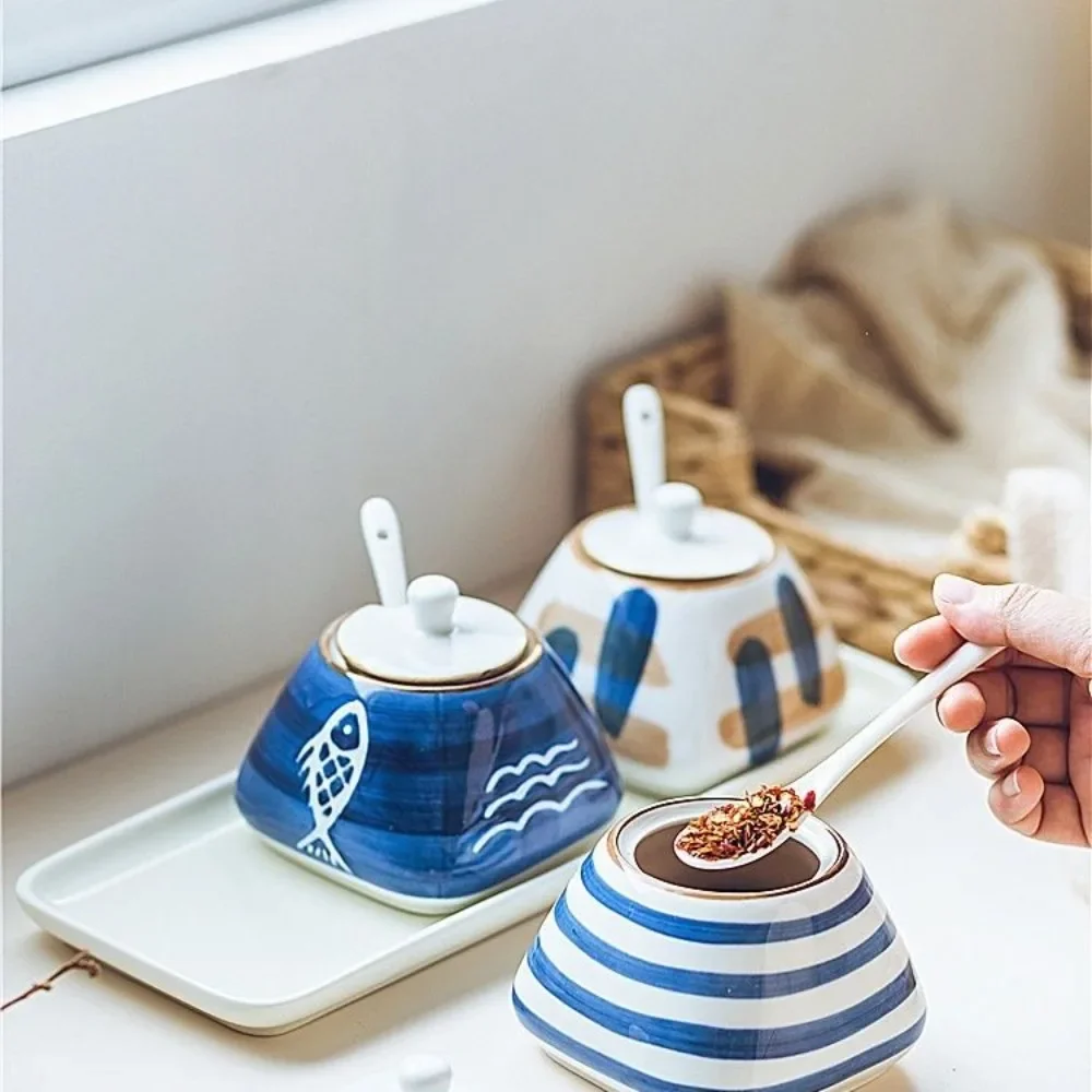 Caja de condimentos japonesa, bote de botella de 300ml, juego de sal de condimentos antiguo chino de cerámica, olla de pimienta de manteca de cocina, tanque de aceite para el hogar