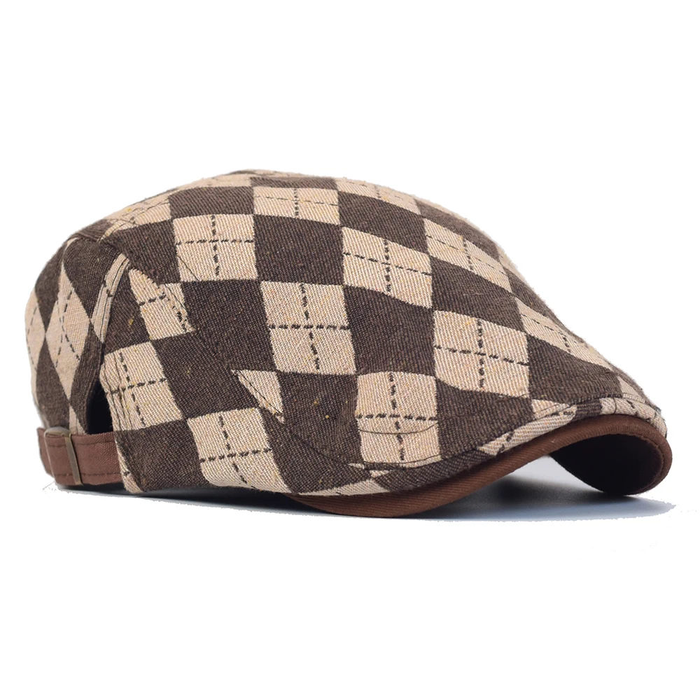 Vintage Newsboy Hats for Men Women Lattice Flat Cap Cotton Adjustable Breathable Irish Cabbie Ivy Driving Gatsby Hunting Hat