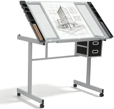 Mesa de Dibujo Profesional para Adultos y Adolescentes, Tablero de Vidrio Inclinable, Escritorio para Arte y Manualidades, Pinturas de Acuarela con Diamantes