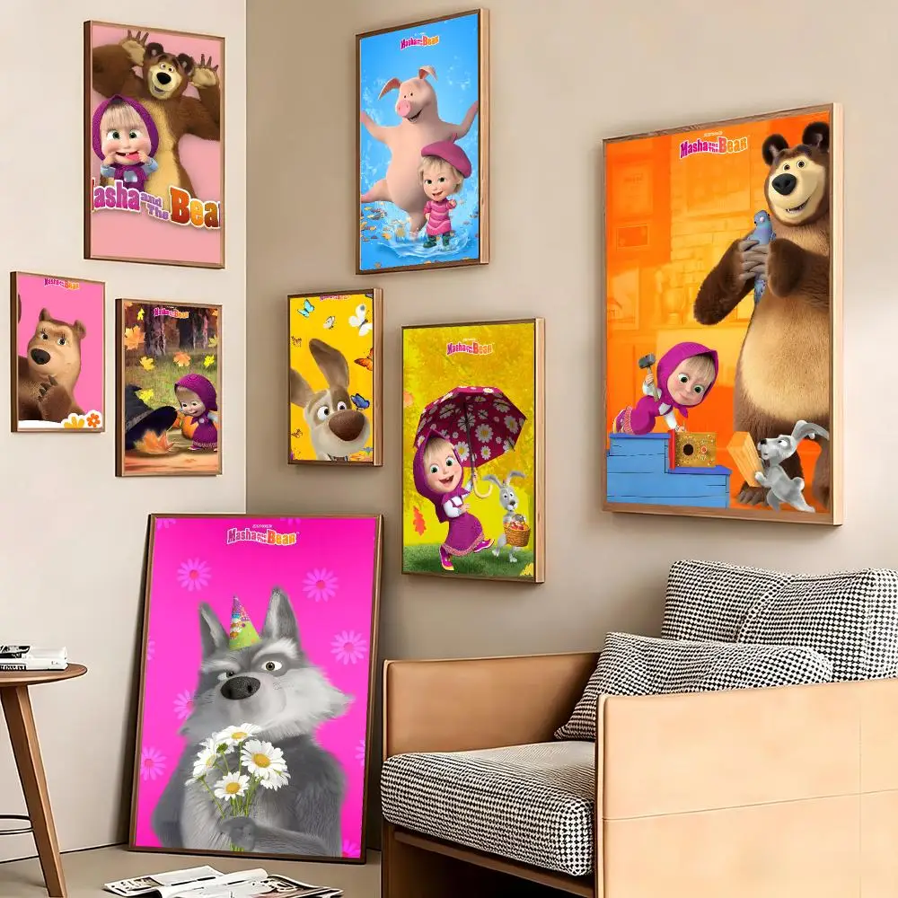 Anime M-Masha and the Bear Poster Pegatina artistica HD autoadhesiva impermeable para salon dormitorio