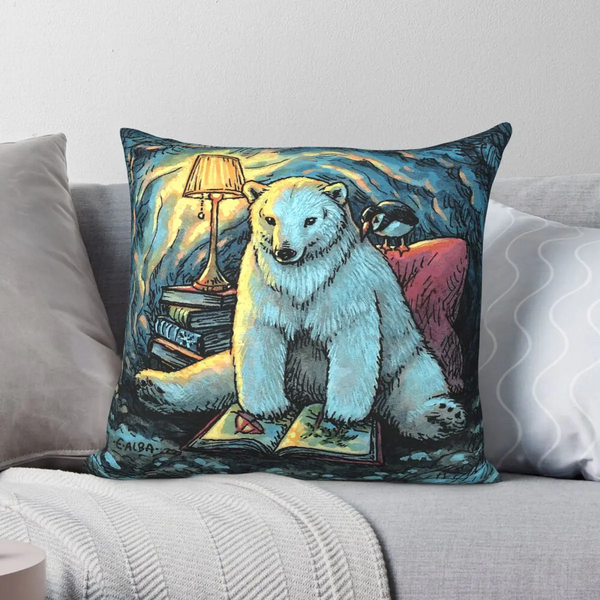 Cozy Polar Bear Puffin Pillowcase Polyester Linen Velvet Creative Zip Decor Pillow Case Home Cushion Cover 18