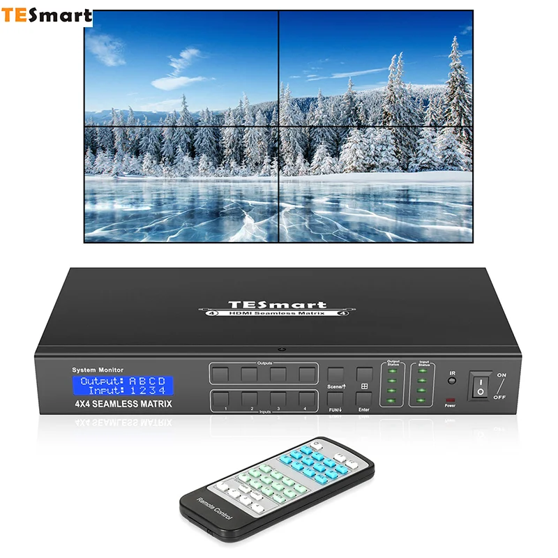 

TESmart New design video seamless 4x4 hdmi matrix switcher support 2x2 Video wall mode