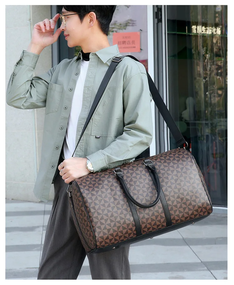 Große Herren-Tragetaschen, modische Handtaschen mit Karomuster und Henkeln, Herren-Umhängetaschen, wasserdichte Reisetaschen, Herren-Gepäcktaschen. – Detail 15