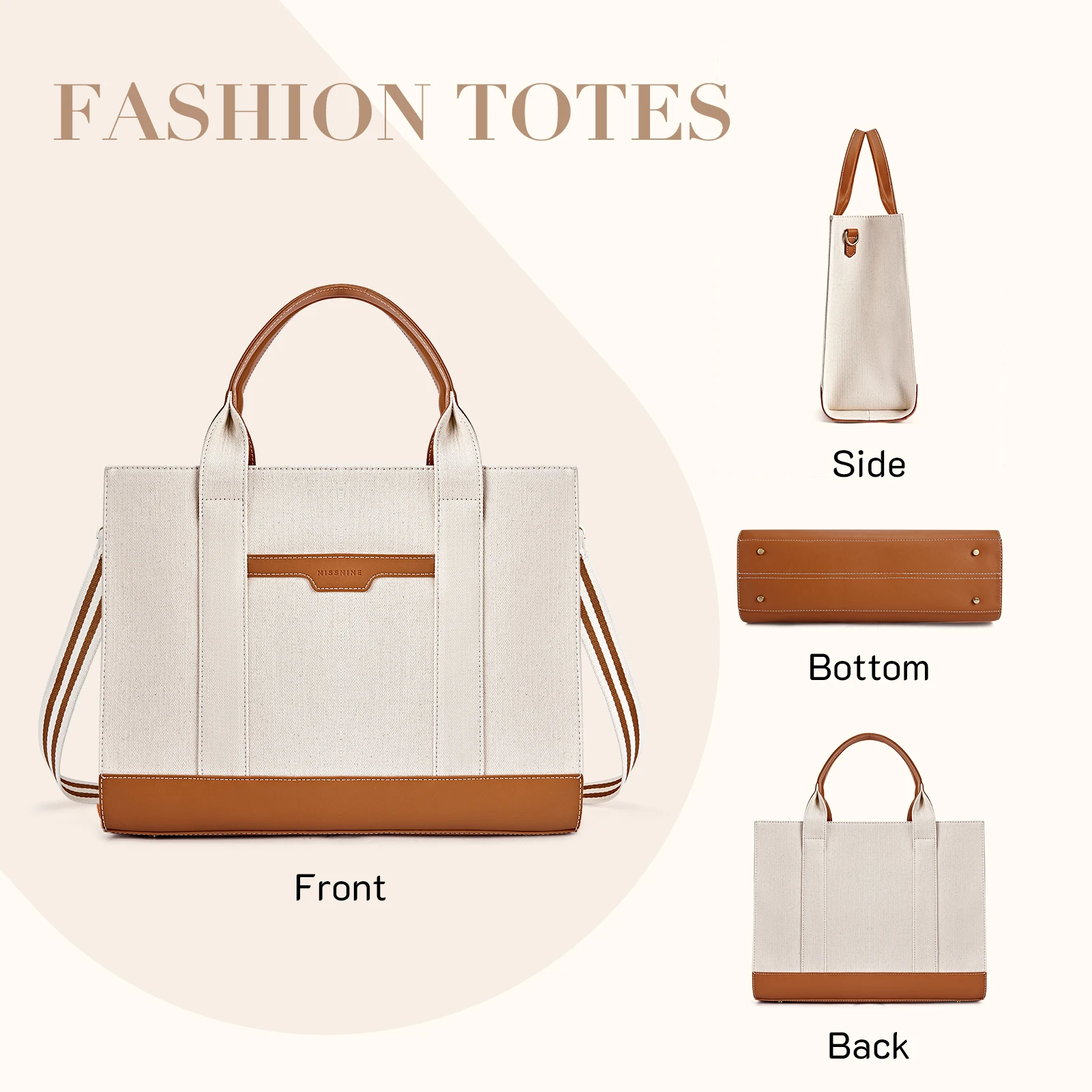 Imagem -06 - Missnine-maleta Feminina Bolsa para Laptop Grande Capacidade Bolsa de Ombro Bolsa para Computador Adequado para Viagens de Escritório Bolsa Lona 15 Polegada