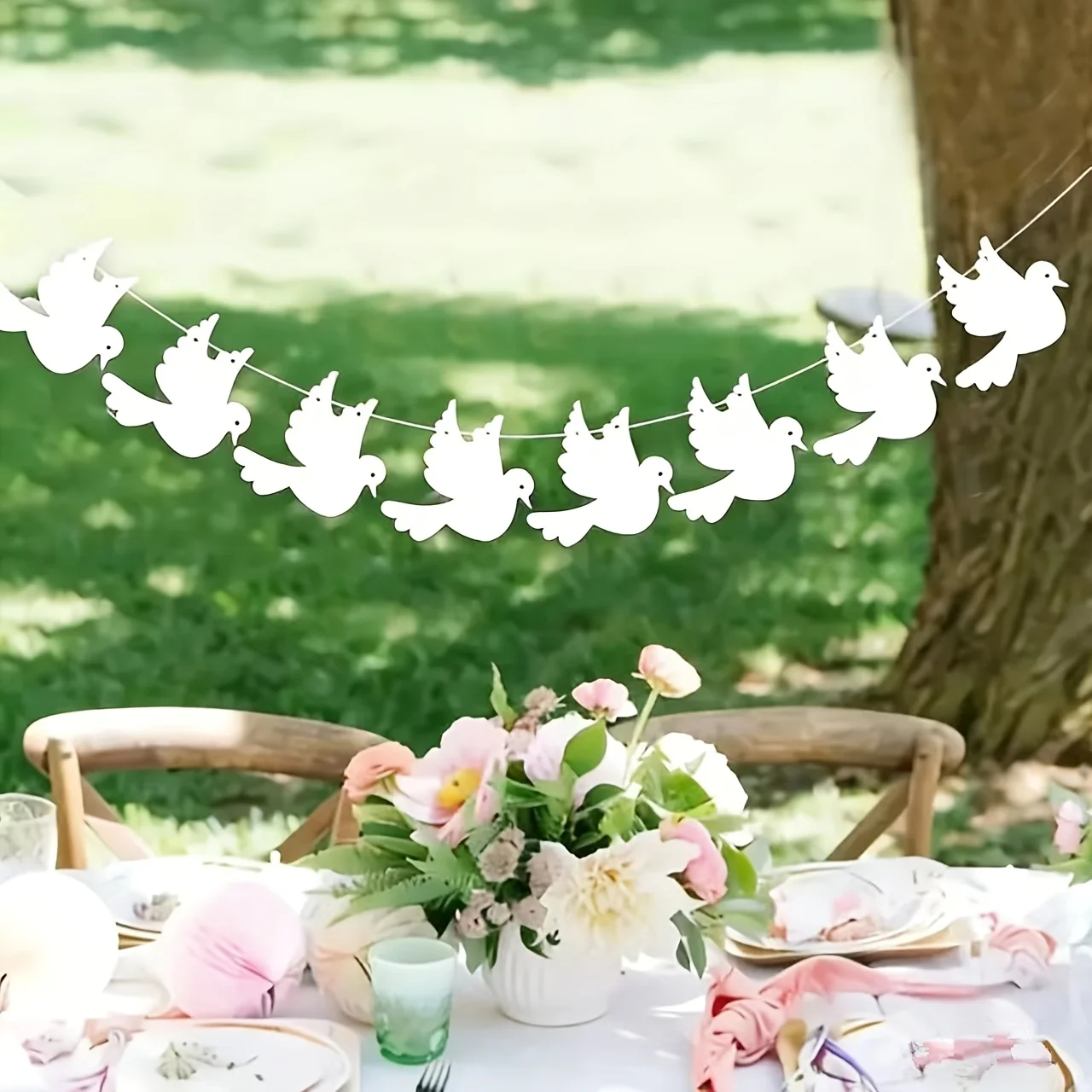 1set Dove Banner Dove Party Banner Hanging Decoration for Baptism First-communion Confirmation Garland Party Decoration Supplies