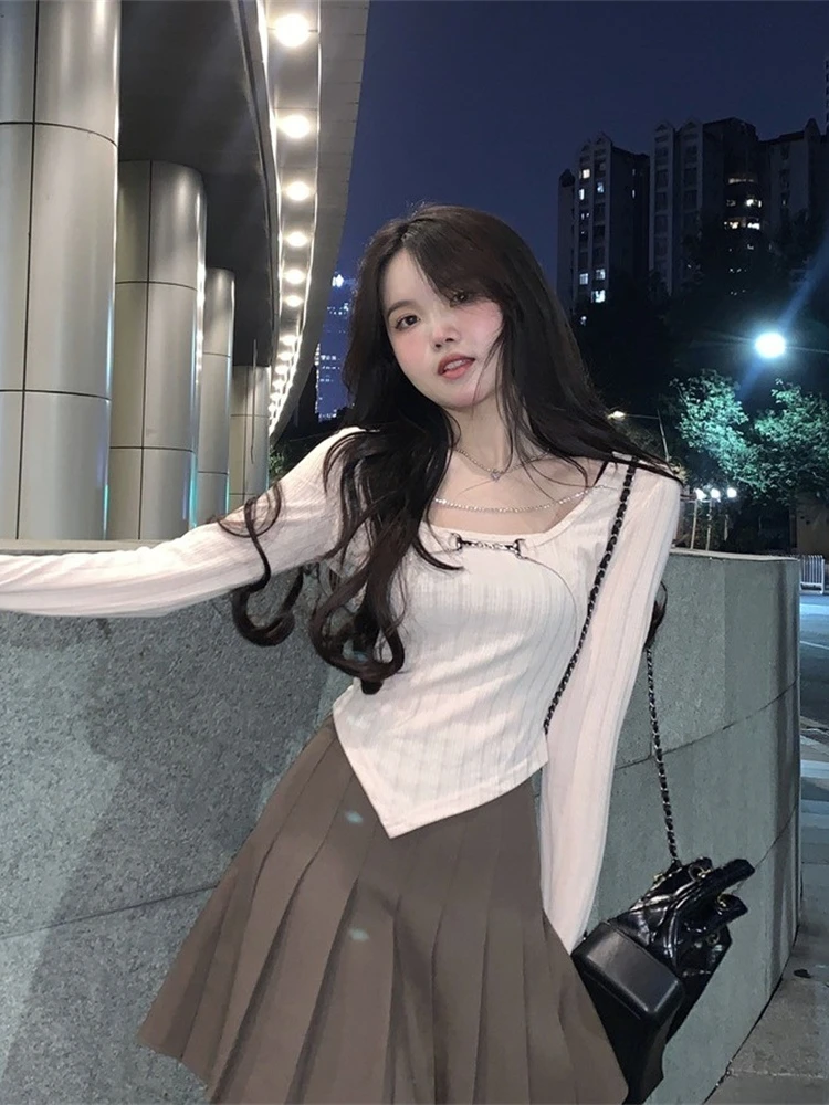 

Pure Desire Style Women's Skirt Set Early Autumn 2024 Trendy Two-Piece Outfit Street Style Polyester Fabric