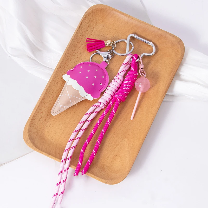 لطيف الجلود الآيس كريم دونات المفاتيح الإبداعية موضة الحلوى مخروط الحلوى المنسوجة حبل ظهره حبل معلق قلادة كيرينغ الهدايا