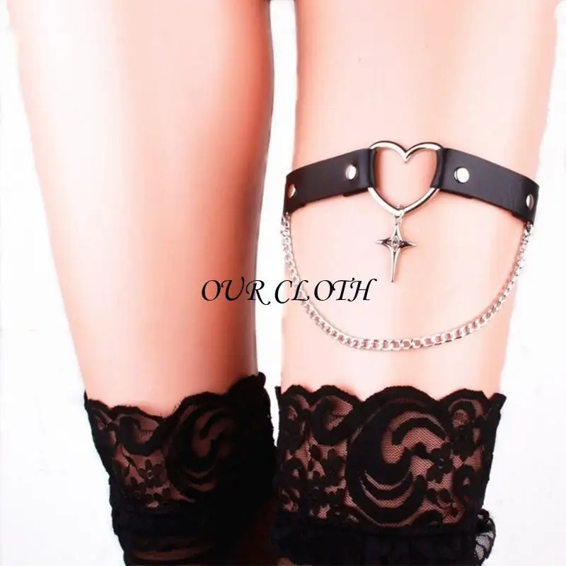 حزام ساق الساق من جلد فو مع تفاصيل سلسلة النجوم للنساء حلقات القلب y1ac #5