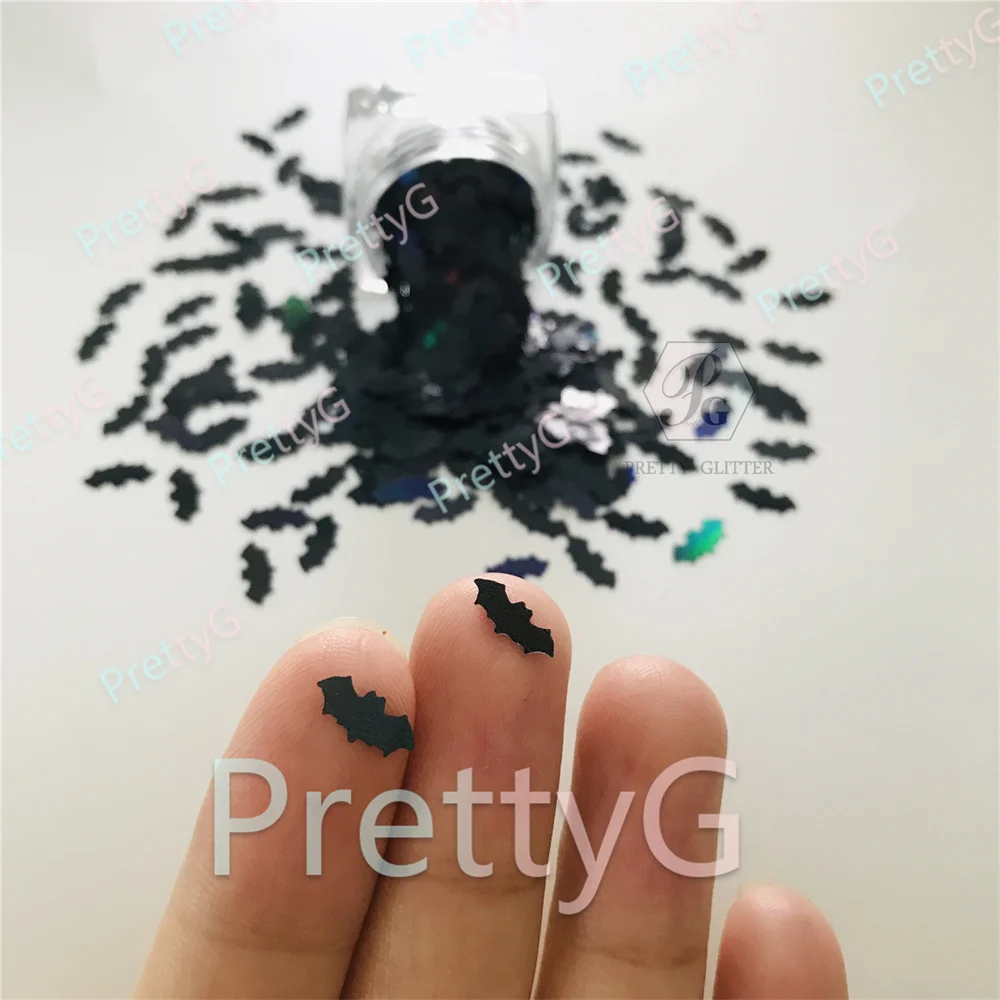 PrettyG 1 Box 10mm Big Bat Glitter Shape Halloween Glitter Sequin Holographic Glitter for Nail DIY Art Craft Makeup Decoration