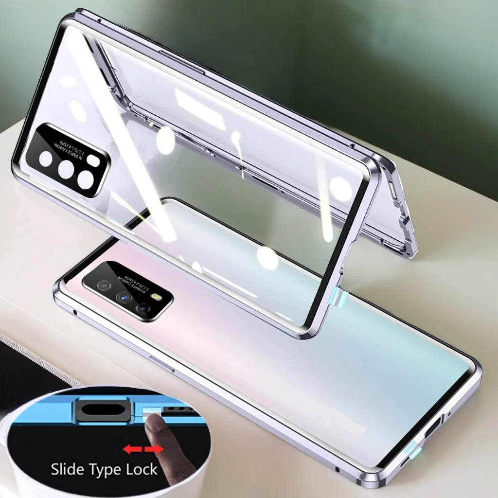 Metal Magnetic Double Sided Glass Snap Lock Phone Case For Redmi Note 11 12 13 14 Pro Plus 11S 11T 5G Full Lens Protection Cover