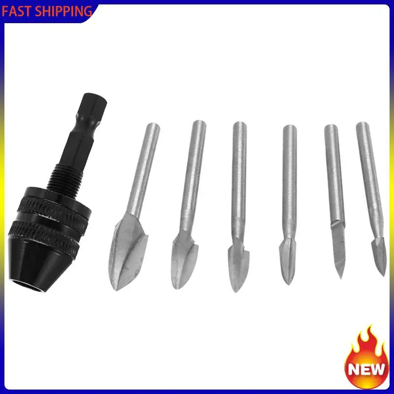 Hot Trend-7Pcs Wood Carving Bits, 1/8Inchshank HSS Engraving Drill Tool Wood Crafts Grinding Accessories With 4486 Chuck
