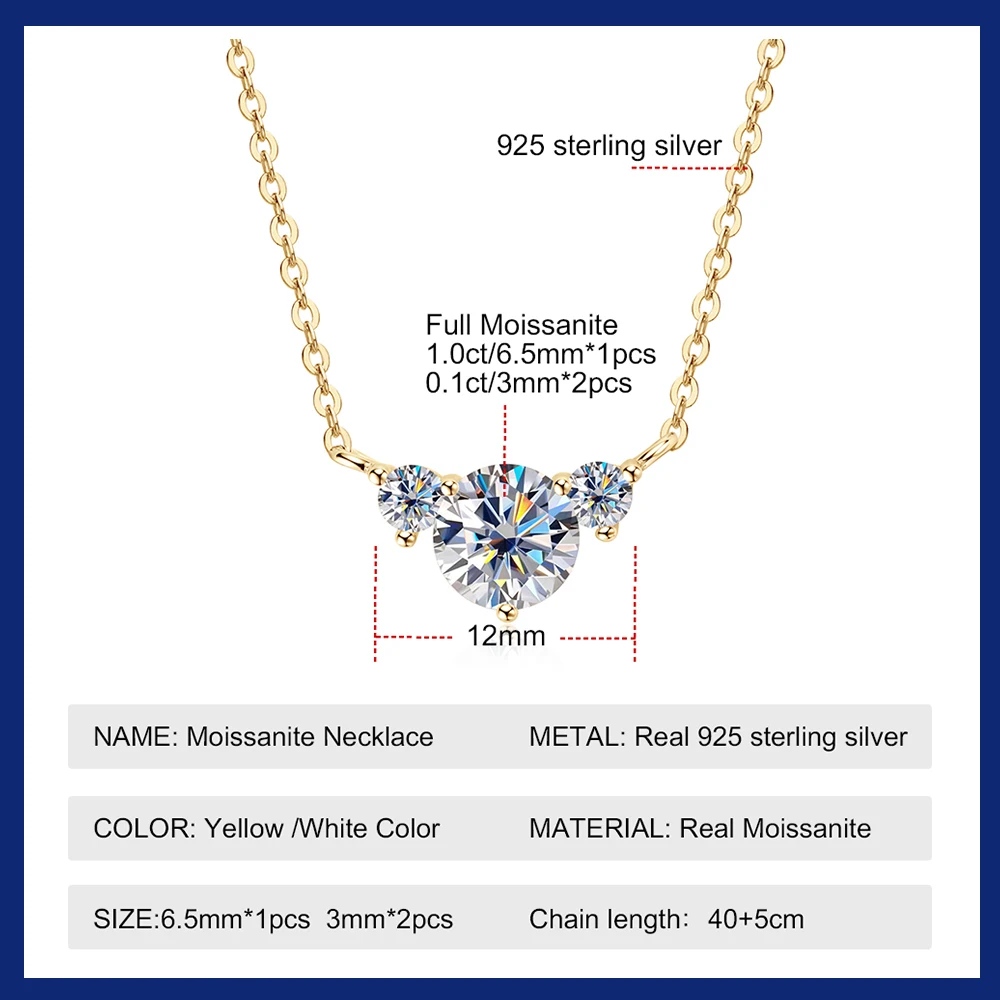 925 Silver Chains Original Certified 1.2CT Moissanite Necklace for Women 6.5mm D Color Lab Created Diamond Neck Chain Jewelry