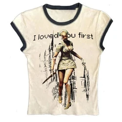 Harajuku Aesthetic Women Clothes shirt Casual Y2K style Crop Tops T-shirt Short Sleevle Sleeveless Tees Gothic Streetwear 2000s