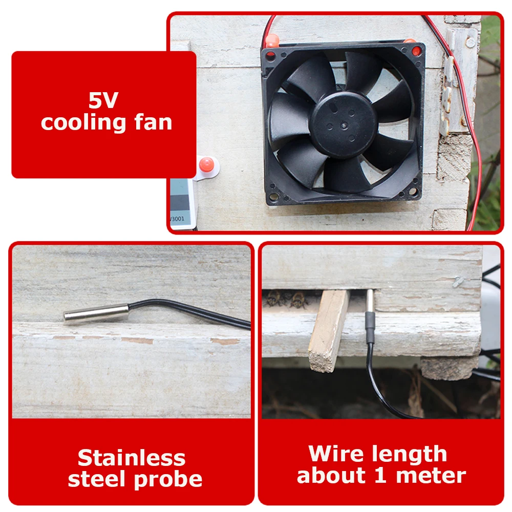 مجموعة كاملة 5 فولت من مشعاع خلية النحل الذي يتم التحكم فيه في درجة الحرارة، مع مروحة لقياس درجة حرارة مستعمرة النحل