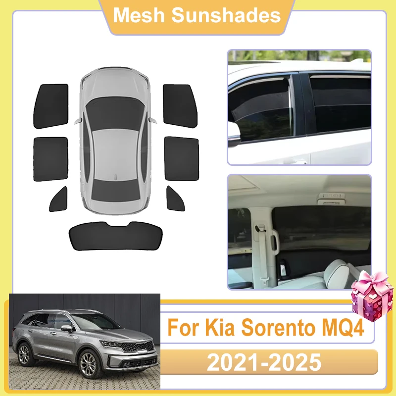 

For Kia Sorento MQ4 2021 Accessories 2022 2023 2024 2025 Car Window Mesh SunShades Covers Anti UV Visors Heat Parasol Accesorios