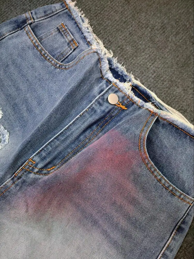 2025 nuovi jeans da donna larghi, in difficoltà, tinti in cravatta, strappati a gamba dritta, pantaloni lunghi, jeans casual
