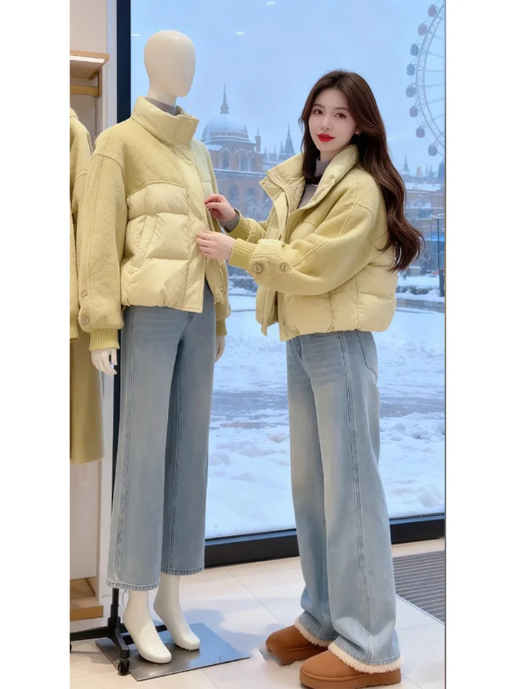 

Корейская утепленная хлопковая куртка с воротником-стойкой и пэчворком для женщин: модная новинка осенне-зимнего сезона, теплый топ