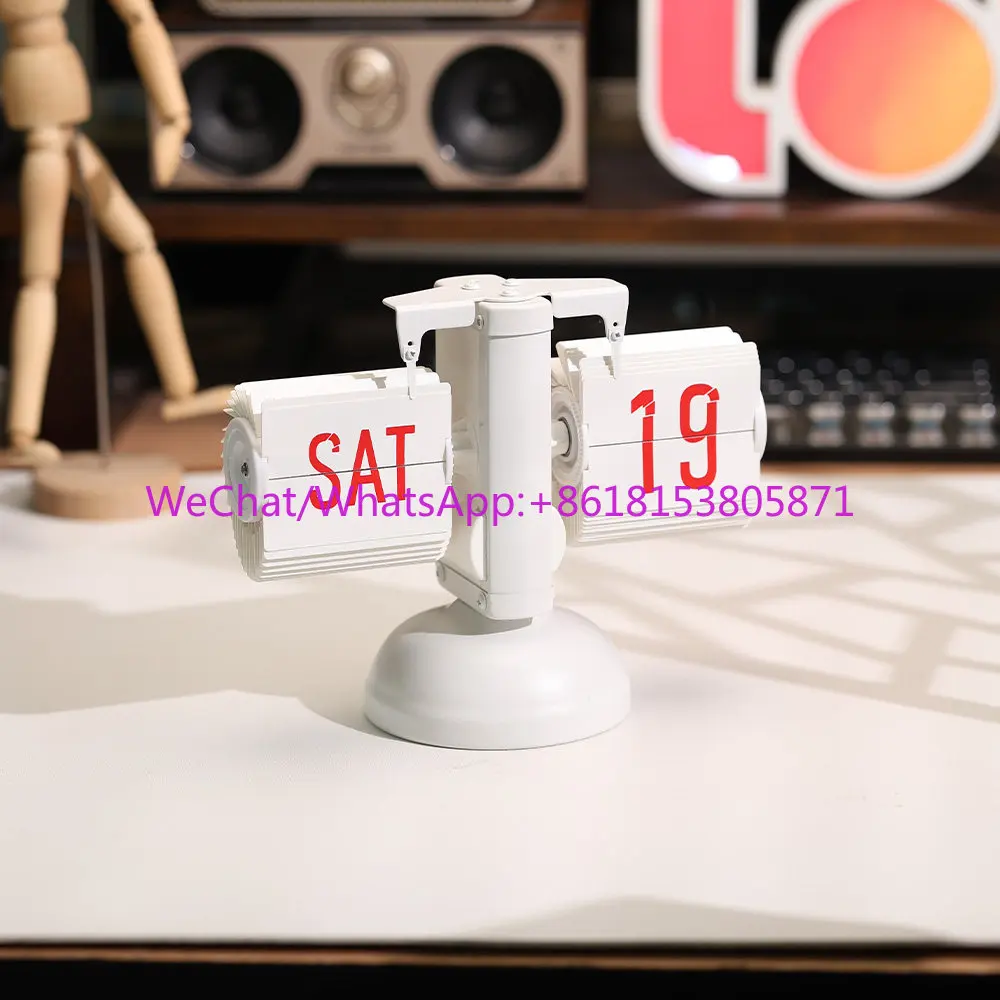 European mechanical page turning clock with calendar week automatic seat pendulum desktop living room