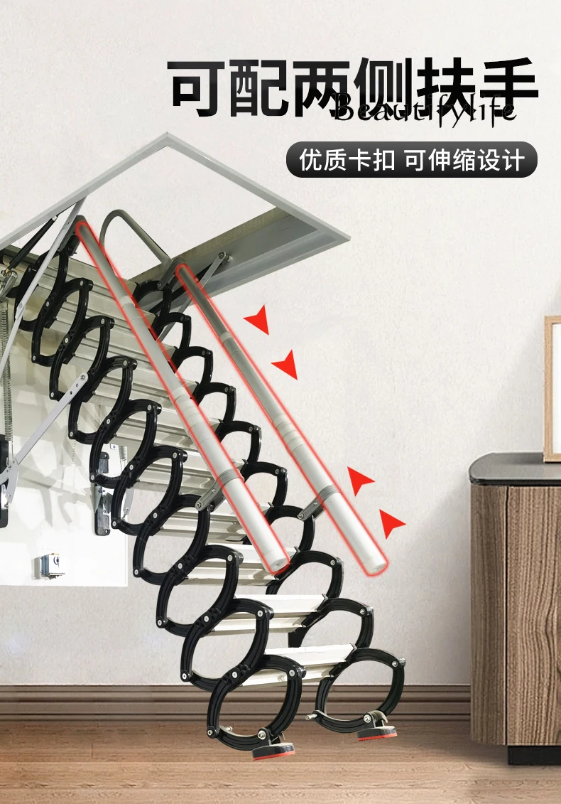 

Thickened silent electric manual two options attic telescopic staircase, fully automatic, invisible indoor telescopic