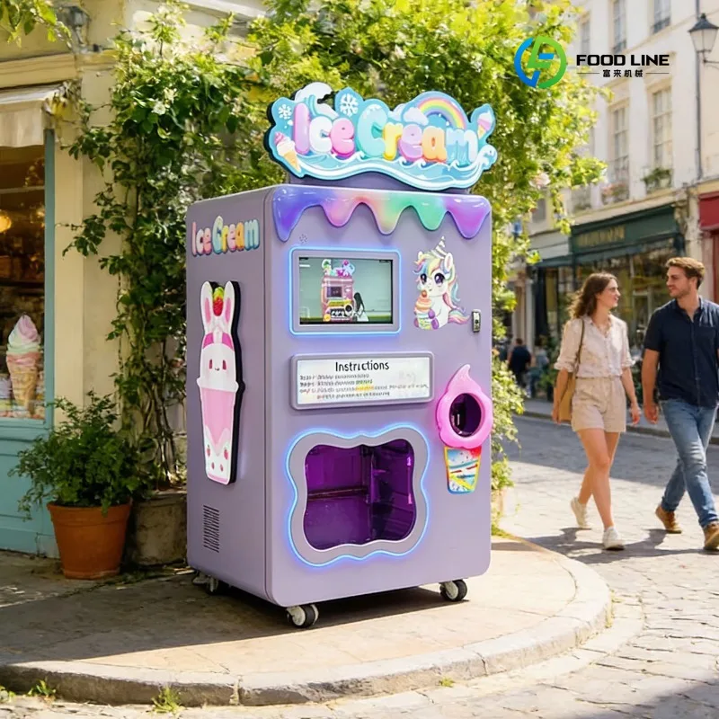 2026 New FL Custom Auto Ice Cream Vending Machine Red Rabbit Soft Serve Maker with Intelligent Robot Arm for High Traffic Areas