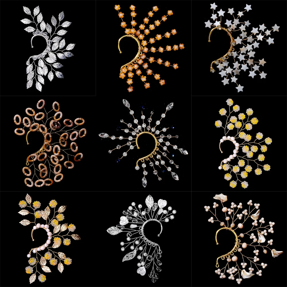 Handmade Leaf Flower Clip On Earrings for Women Accessories Gold Color Fashion Pearl Crystal Earring Party Jewelry Prom Gift