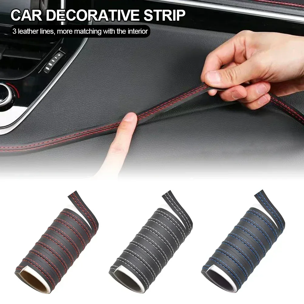 Car PU Leather Decoration Line Self-adhesive Moulding Trim Dashboard Decorative Line DIY Braid Strip Car Interior Accessories