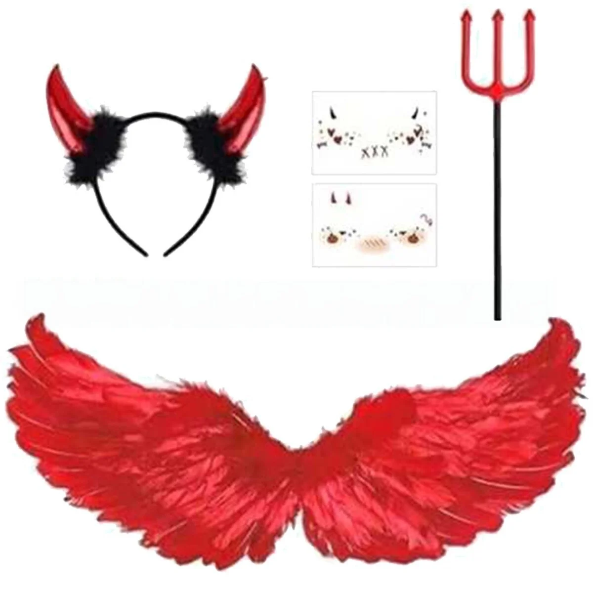 Halloween Cosplay Red Devil Headwear Wing Skirt Tail Gloves Socks Set Women Dress Up Costume Stage Show Party Accessories Props view 3
