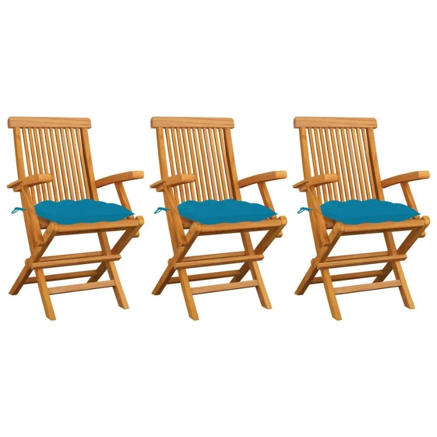

Patio Chairs with Light Blue Cushions 3 pcs Solid Teak Wood