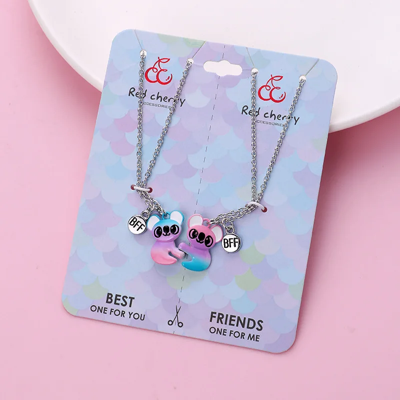 2Pcs/Set Cute Koala Bear Pendant Best Friends Sister BFF Necklace Friendship Children's Jewelry Gift for Girls