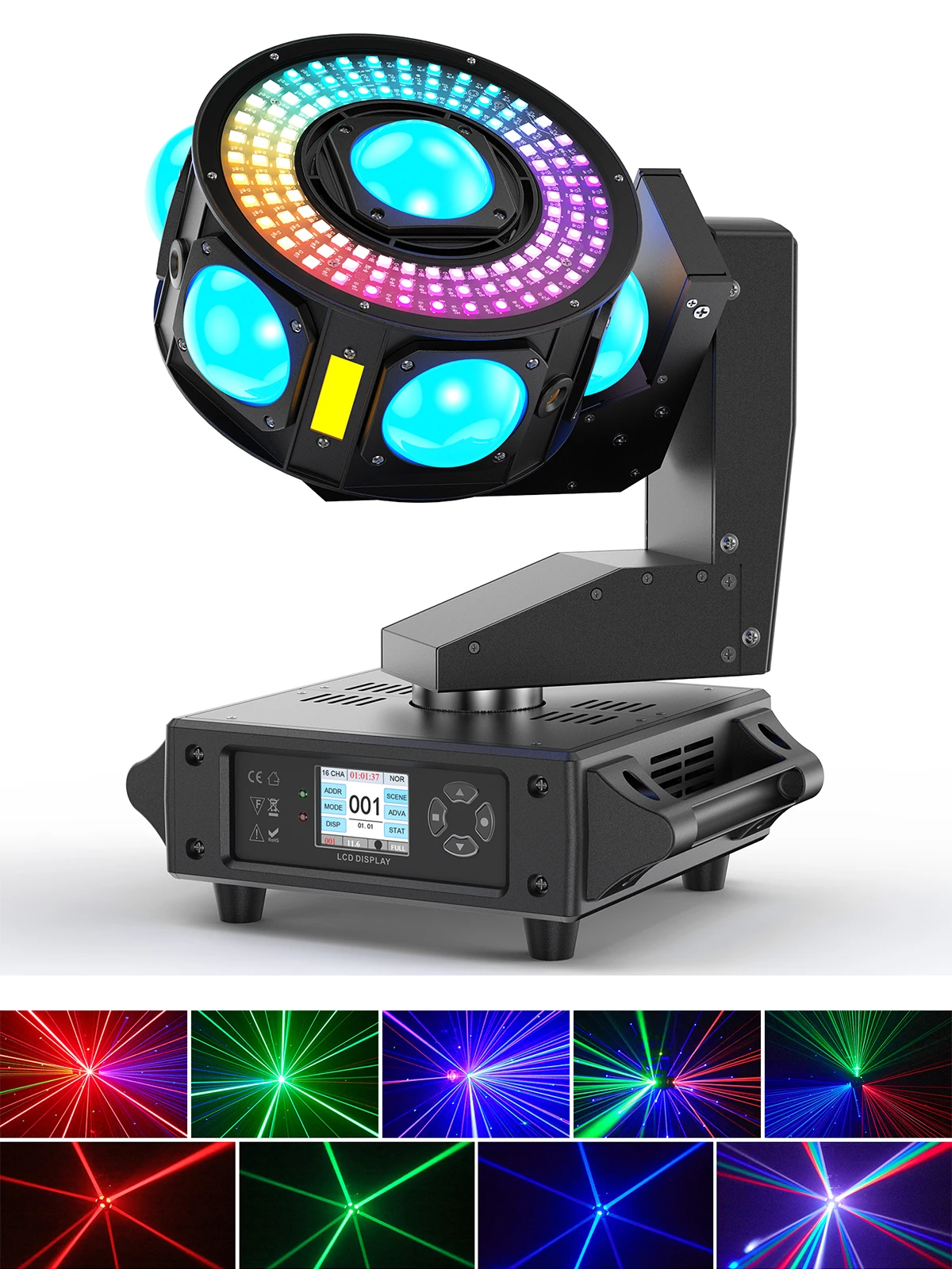 Datewink 160 W LED-Strahl-Moving-Head-Lichter RGBW 360 ° Rotation Bühnenbeleuchtung Projektor DMX512 für Disco DJ Hochzeit Party Show Club