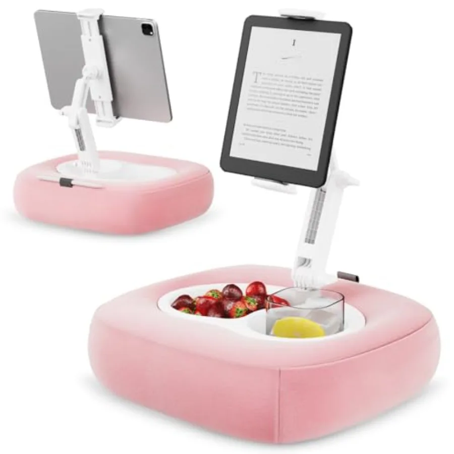 

Tablet Pillow Stand Adjustable Kindle Holder with 2 Snack Bowls 360 Adjustable iPad Stand for Bed with 4.7''13'' iPad Kindle Ph