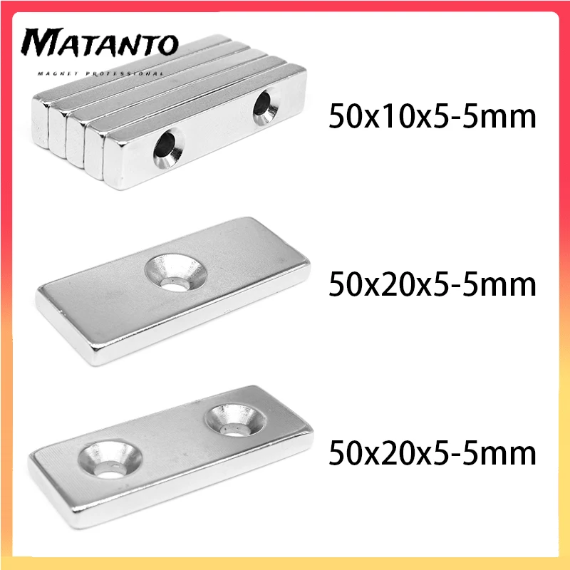 

2pcs Block Neodymium Magnet With Duo Holes Super Powerful Magnet Permanent Magnetic Rectangle Magnet Duo Holes 4 5 mm