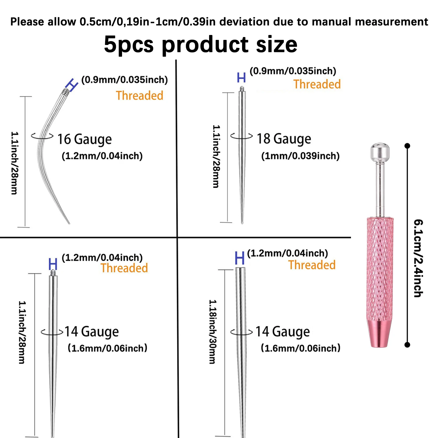 14/16/18 جرام طقم ثقب التيتانيوم موضوع داخلي منحني تفتق الإدراج دبوس أداة ل الزنمة اللولب الشفاه الأنف ثقب المجوهرات #2