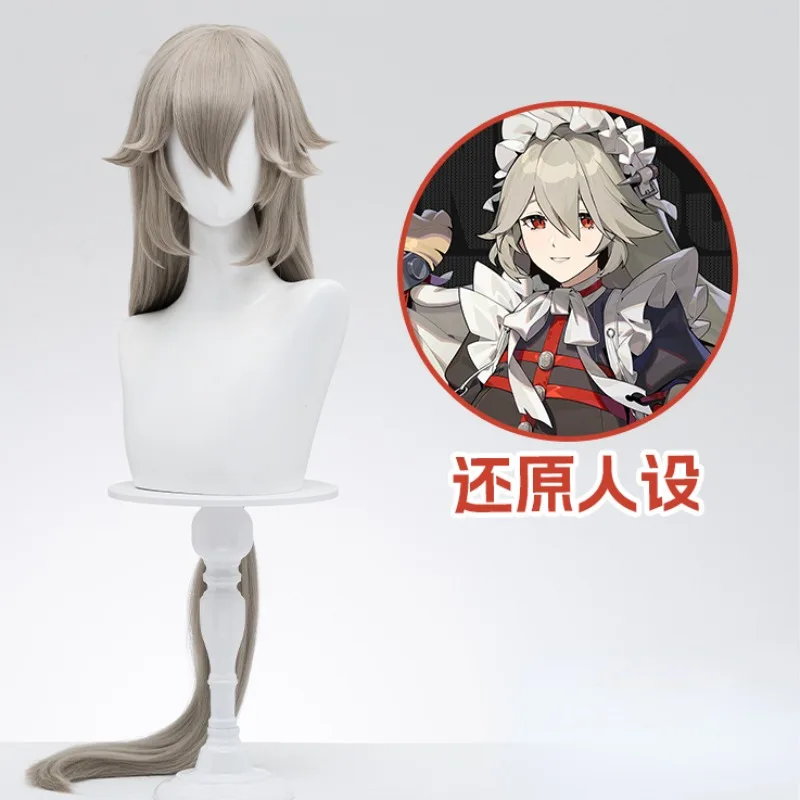 New 2024 Game Anime Zenless Zone Zero Cos Alexandrina Maid Role Play Flaxen Cosplay Accessories 115cm Long Woven Wig