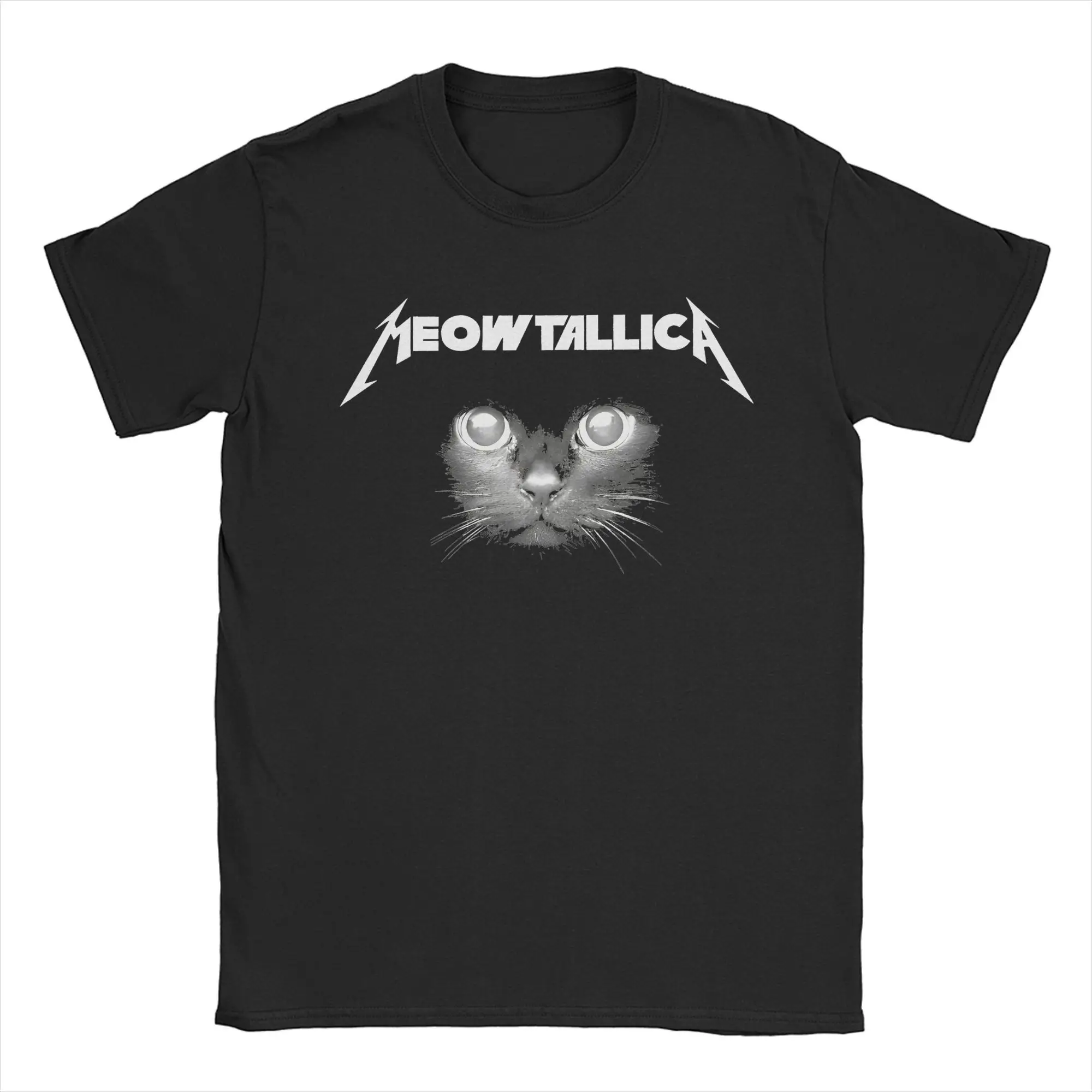 Men Women Funny Cat Meowtallica Cat Rock Music T Shirts  Cotton Clothing Vintage Short Sleeve Tee Shirt Plus Size T-Shirt