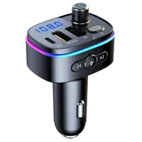 T65 bluetooth V5.0 FM Transmitter 18W PD + QC3.0 USB Car Charger 9 Colors Atmosphere Lights Siri Voice Control Hands-free Calls