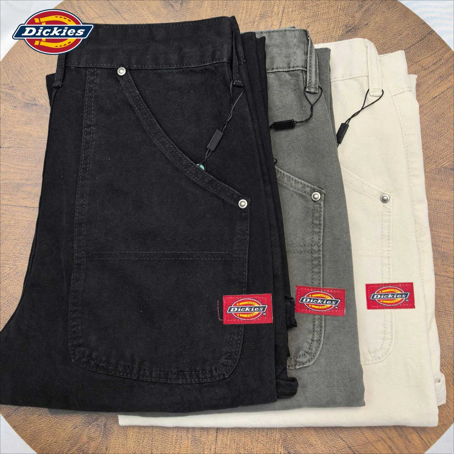 Pantalones de trabajo de mezclilla de alta gama para hombre Dickies, de corte recto, holgados, con efecto lavado y elásticos, disponibles en varios colores.