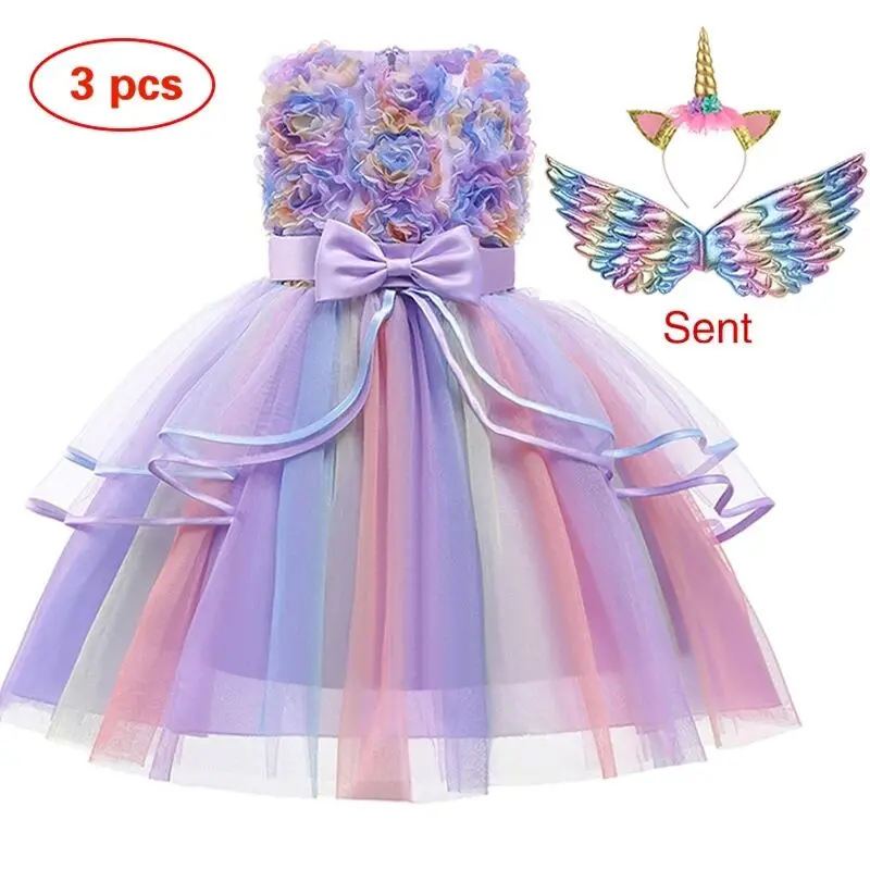 Children\'s Unicorn Tutu Dress Rainbow Princess Girl Birthday Party Girl Princess Dress Halloween Unicorn Performance Costume