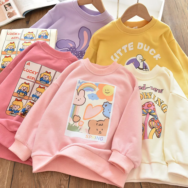 

children's long sleeve t-shirt for girls kids clothes girls Girl's cartoon cute casual round neck hoodie children's pullover top