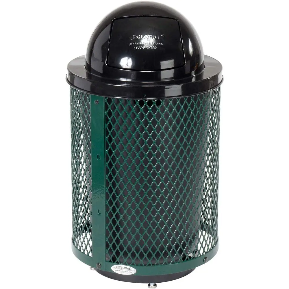 

36 Gallon Outdoor Commercial Trash Can with Dome Lid and Raised Base, Plastic Liner and Anchor Kit Included, 23-1/2" Diameter x