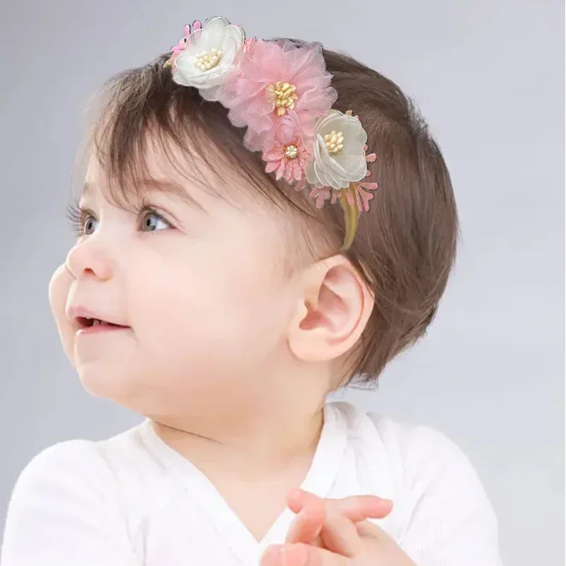 Diadema elástica con flores para niña, banda para el pelo para recién nacido, diadema para niño pequeño, accesorios para niños, regalos de Navidad,