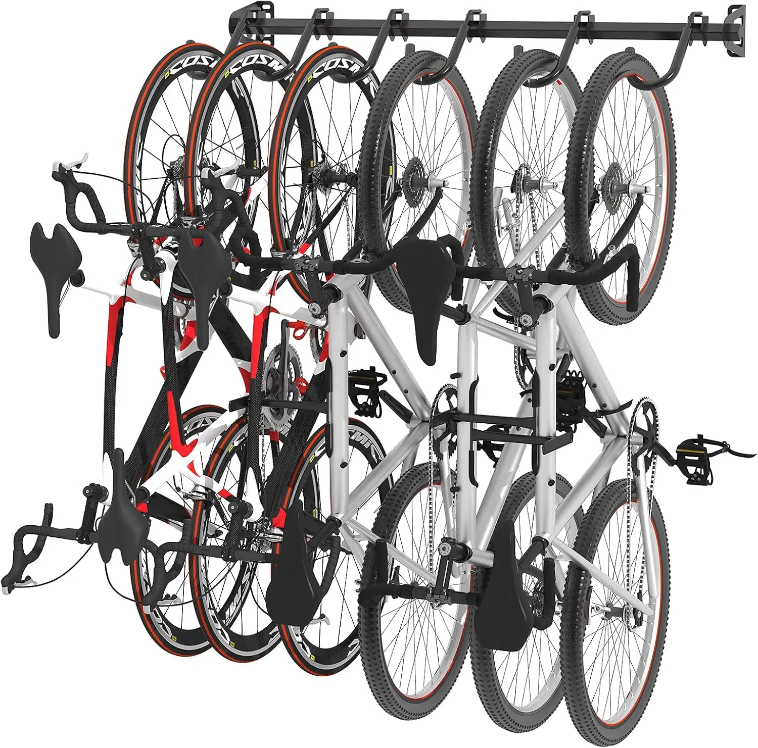 

Heavy Duty Wall Mount Bike Rack, Holds 6 Bikes Up to 300lbs for Home Garage Storage